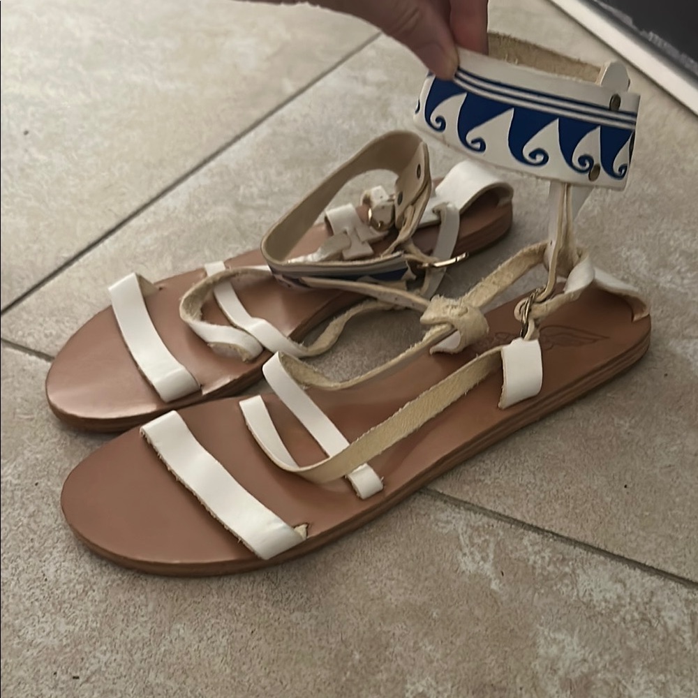Ancient Greek Sandals Women’s White Strappy Leather Ankle Strap Sandals